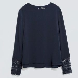 Zara top with embroidered cuff